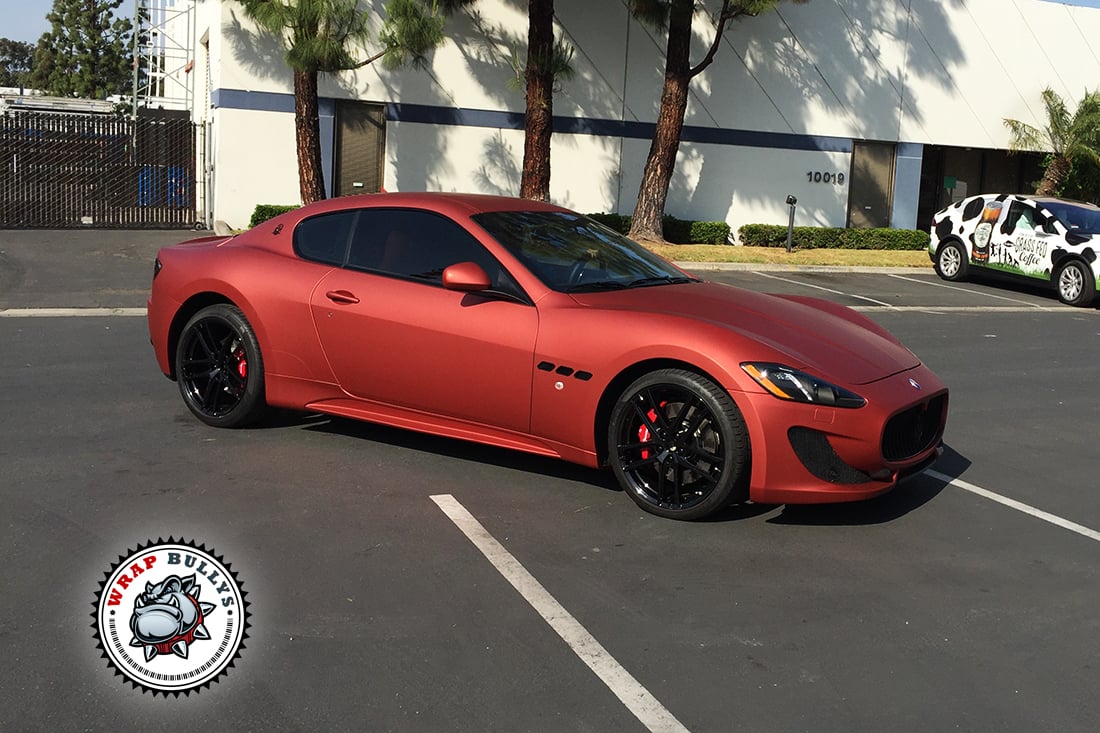 Maserati Granturismo Sport Wrapped in Matte Rose Red. Call today for pricing on your car wrap.