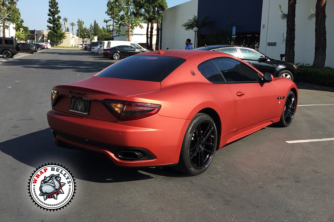 Maserati Granturismo Sport Wrapped in Matte Rose Red. Call today for pricing on your car wrap.