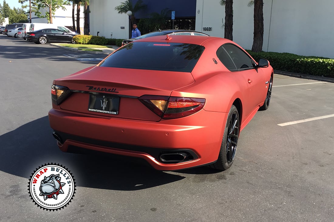Maserati Granturismo Sport Wrapped in Matte Rose Red. Call today for pricing on your car wrap.