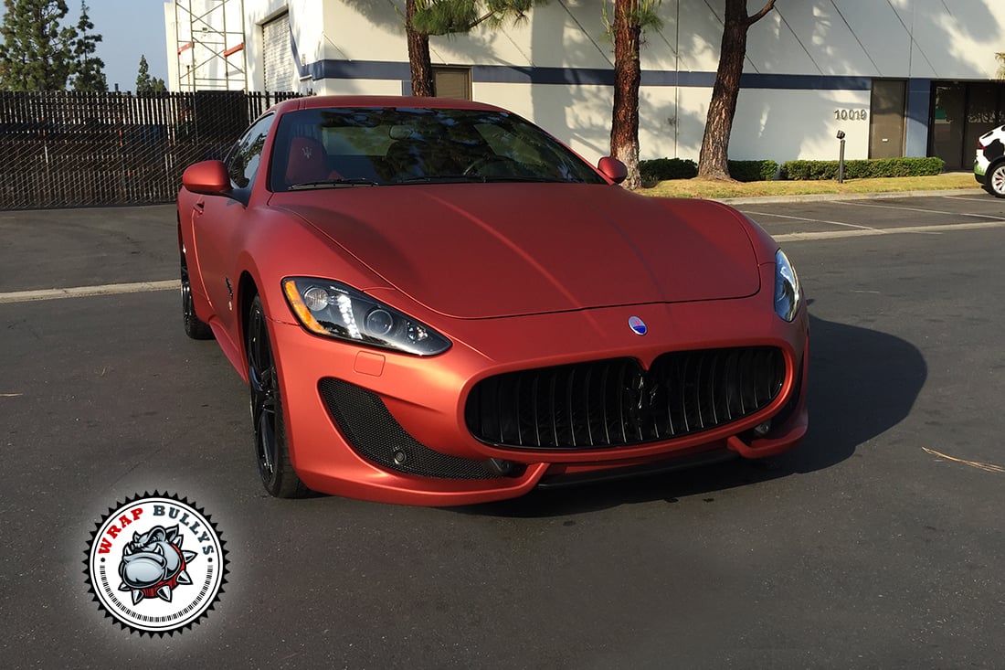 Maserati Granturismo Sport Wrapped in Matte Rose Red. Call today for pricing on your car wrap.