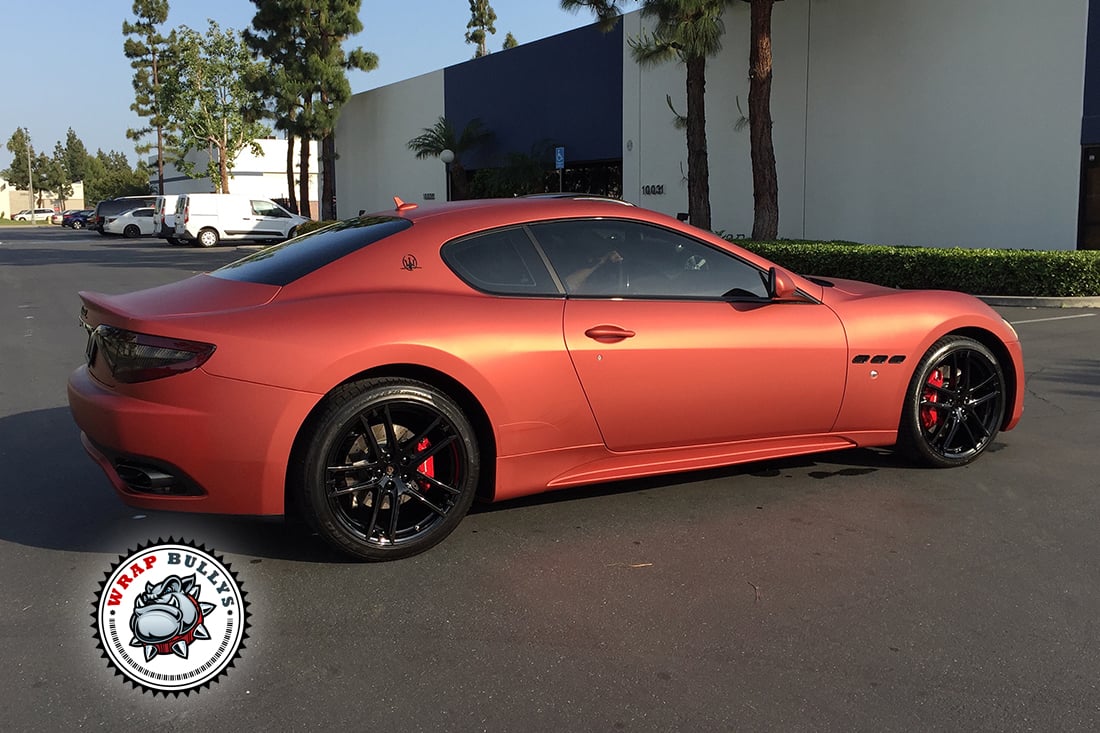 Maserati Granturismo Sport Wrapped in Matte Rose Red. Call today for pricing on your car wrap.