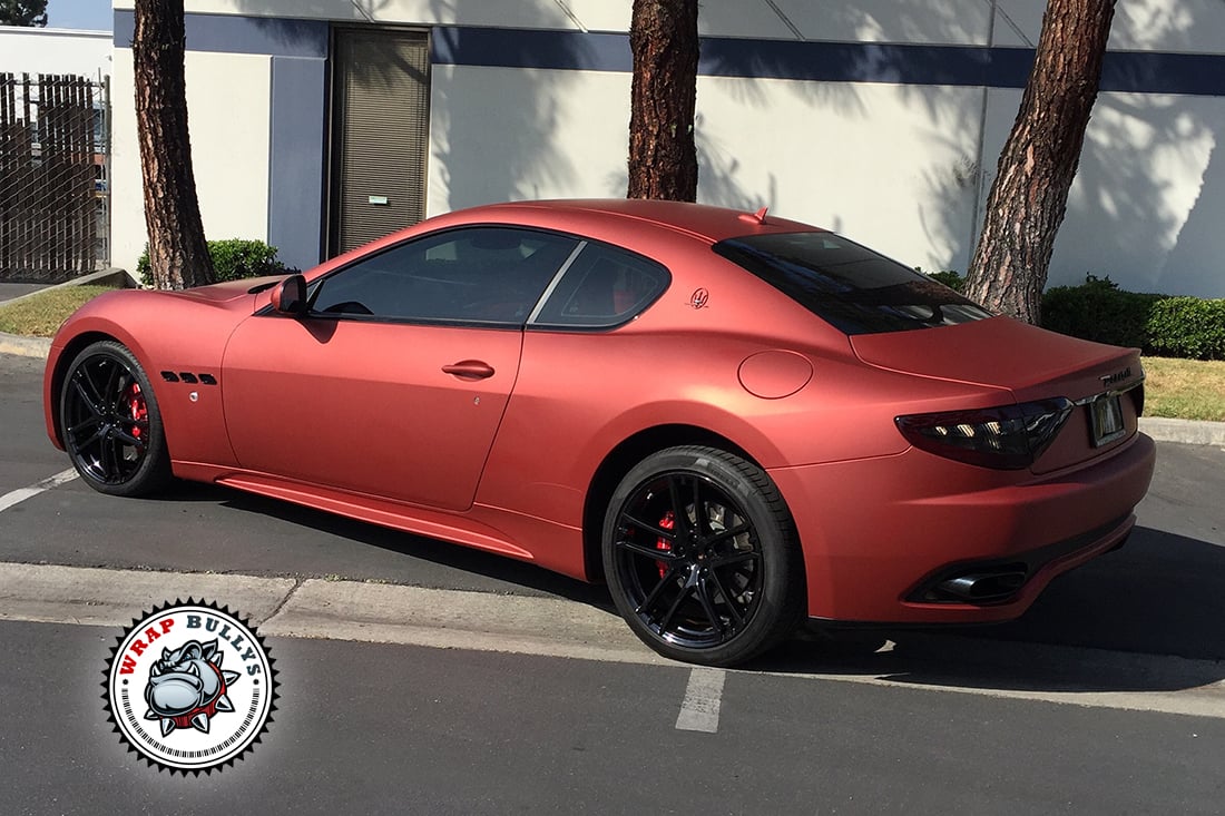 Maserati Granturismo Sport Wrapped in Matte Rose Red. Call today for pricing on your car wrap.