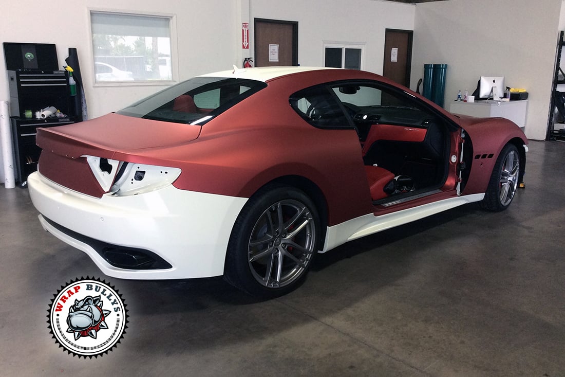 Maserati Granturismo Sport Wrapped in Matte Rose Red. Call today for pricing on your car wrap.